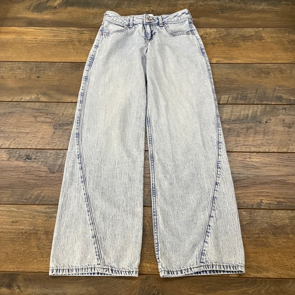 Abercrombie Kids Low Rise Baggy Jeans Wide Leg Light Wash Acid Size 9/10 Long